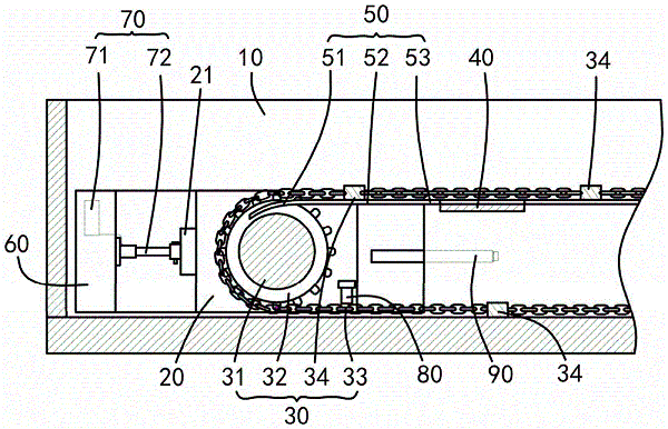 配倉(cāng)刮板輸送機(jī)的可伸縮機(jī)尾中的刮板機(jī)鏈條
